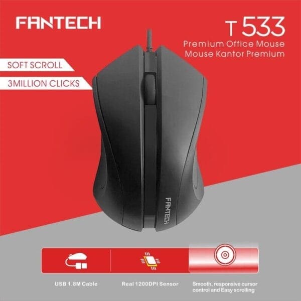 Miška T533 pisarniška, USB, Fantech, črna