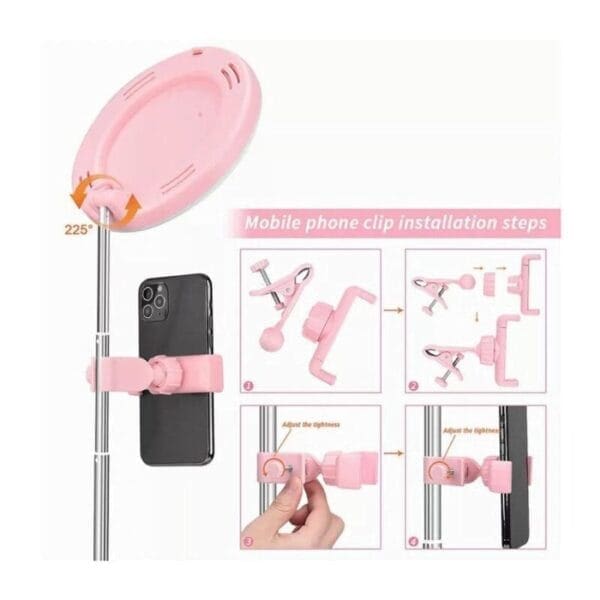 Selfie komplet D3 stojalo za telefon LED light, USB, za makeup, Teracell, namizni, pink - slika 9