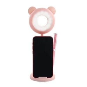 Selfie komplet K5 stojalo za telefon LED light, USB, za makeup, Teracell, namizni, pink