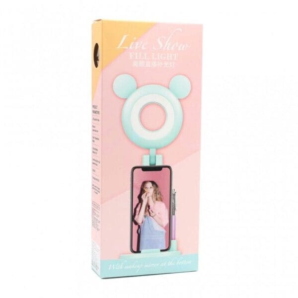 Selfie komplet K5 stojalo za telefon LED light, USB, za makeup, Teracell, namizni, pink - slika 5