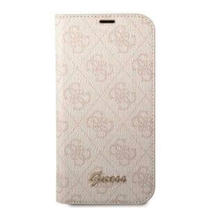 Preklopni Etui za Apple iPhone 14 Pro Guess, BT PC/TPU 4G PU Script Metal, pink