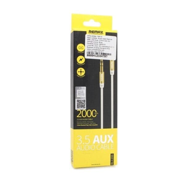 Avdio kabel RL-L200, 3.5mm AUX, M-M, Remax, 2m, bela - slika 2