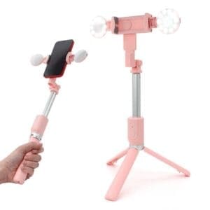 Selfie komplet Mini stojalo LED light, Bluetooth, Teracell, 60cm, pink