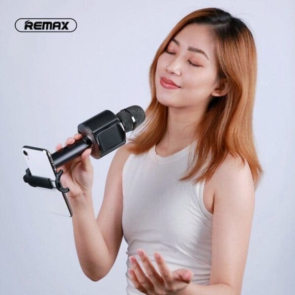 Mikrofon brezžični K-05 Karaoke, 1.200mAh, Bluetooth 4.2, Li-Ion, držalo za telefon, Remax, črna - slika 2