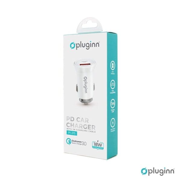 Avto polnilec PI-21S, PD, QC 3.0, Pluginn, bela - slika 3