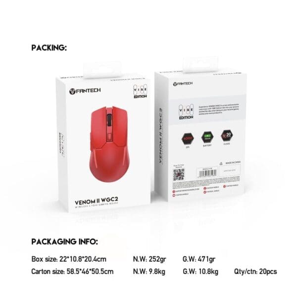 Miška WGC2 Venom II, Wireless, Fantech, rdeča - slika 10