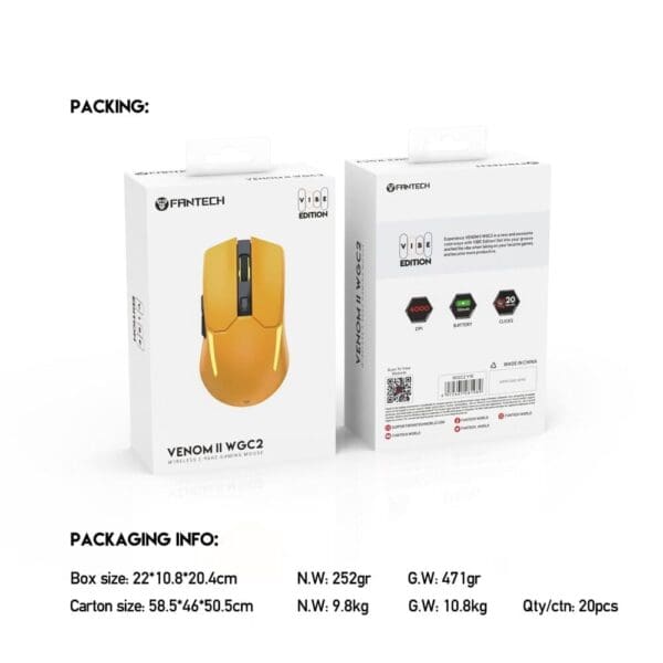 Miška WGC2 Venom II, Wireless, Fantech, rumena - slika 10