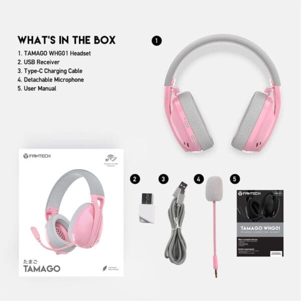 Naglavne slušalke brezžične WHG01 Tamago, Bluetooth, Sakura, Fantech, roza - slika 12