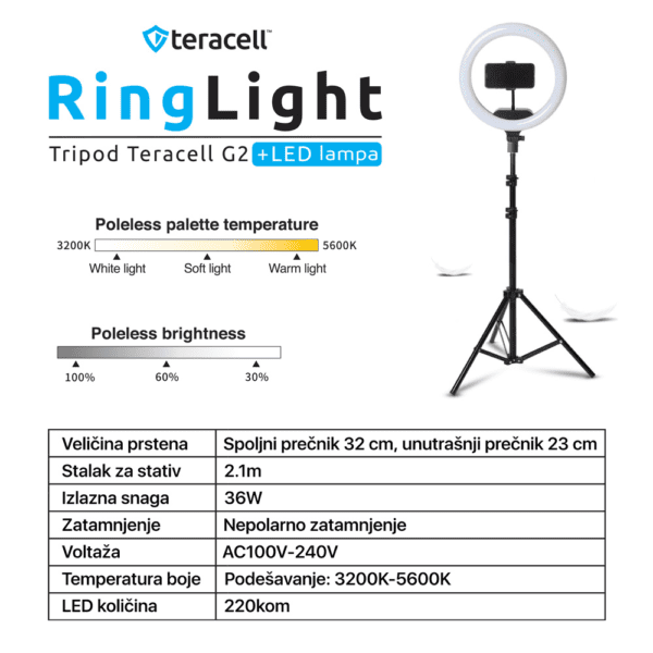 Selfie komplet G2 + LED z telekopskim stojalom, daljinec, Teracell, 180cm, črna - slika 16