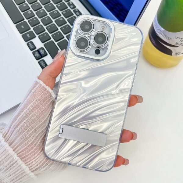 Ovitek Plating Glitter Texture Fold Holder za Apple iPhone 15 Pro 6.1, Mobella, bela