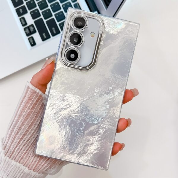 Ovitek Plating Glitter Texture TPU Phone Case with Lens Film za Samsung Galaxy S25 Plus S936B, Mobella, bela