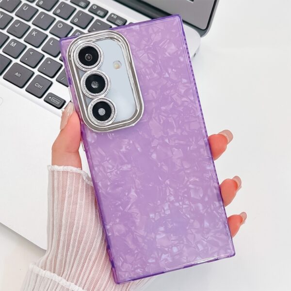 Ovitek Plating Glitter Texture TPU Phone Case with Lens Film za Samsung Galaxy S24, Galaxy S25, Mobella, vijolična