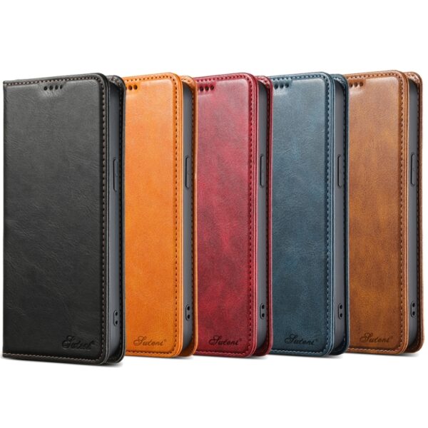 Preklopni Etui za Apple iPhone 14 Pro Suteni, Oil Wax Wallet, rdeča - slika 6