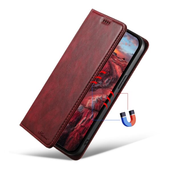 Preklopni Etui za Apple iPhone 14 Pro Suteni, Oil Wax Wallet, rdeča - slika 5