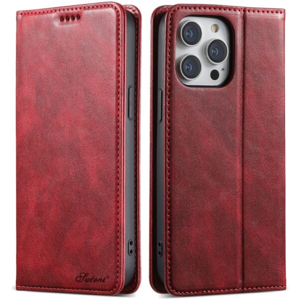 Preklopni Etui za Apple iPhone 14 Pro Suteni, Oil Wax Wallet, rdeča