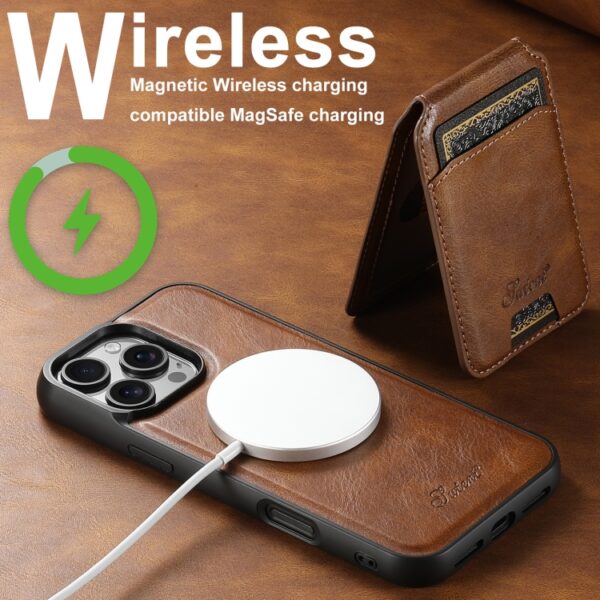 Ovitek MagSafe H15 Oil Eax Leather Detachable Wallet Back za Apple iPhone 16 6.1, Suteni, rjava - slika 7