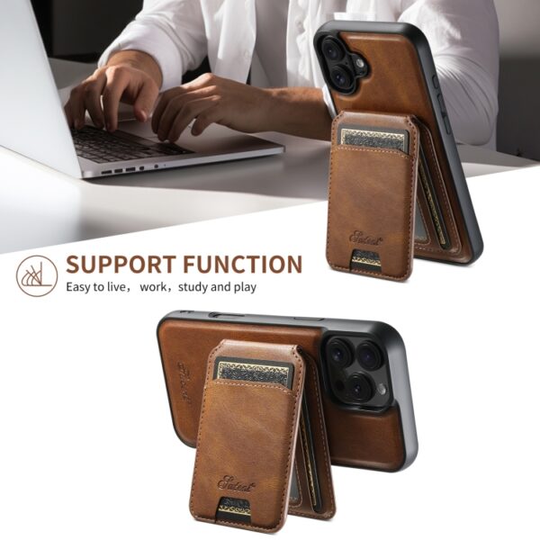 Ovitek MagSafe H15 Oil Eax Leather Detachable Wallet Back za Apple iPhone 16 6.1, Suteni, rjava - slika 6