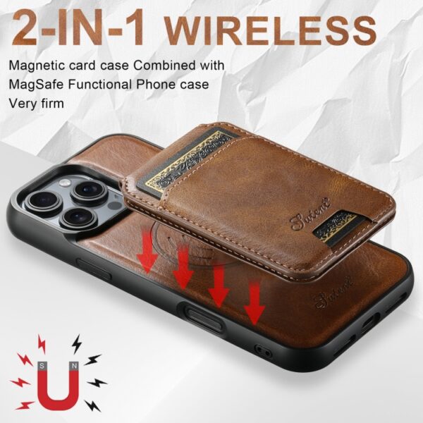 Ovitek MagSafe H15 Oil Eax Leather Detachable Wallet Back za Apple iPhone 16 6.1, Suteni, rjava - slika 5