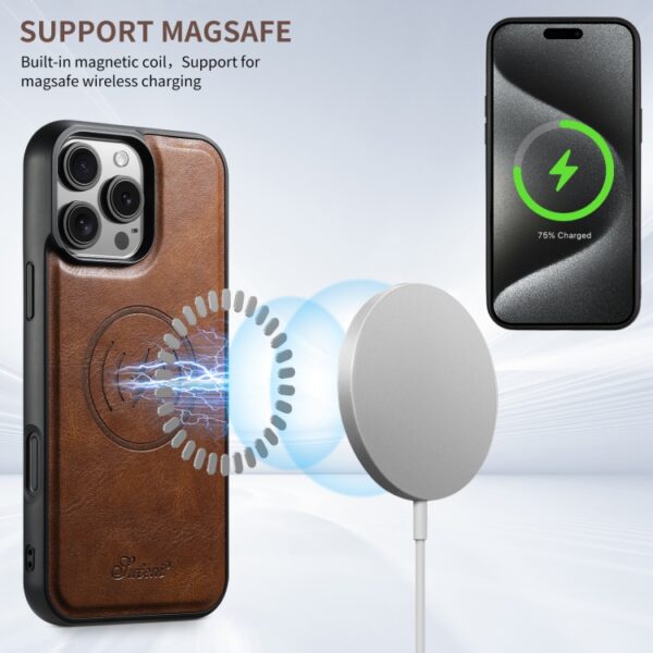 Ovitek MagSafe H15 Oil Eax Leather Detachable Wallet Back za Apple iPhone 16 6.1, Suteni, rjava - slika 4