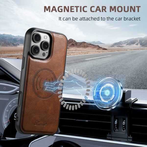 Ovitek MagSafe H15 Oil Eax Leather Detachable Wallet Back za Apple iPhone 16 6.1, Suteni, rjava - slika 3