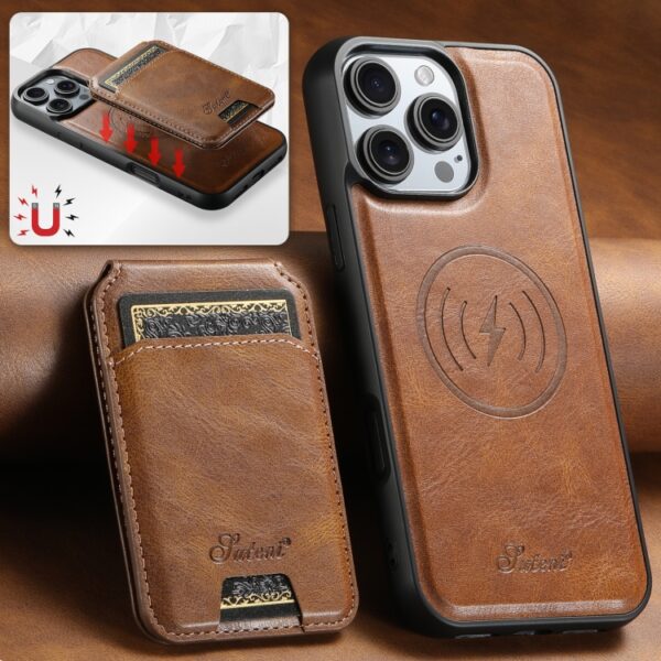 Ovitek MagSafe H15 Oil Eax Leather Detachable Wallet Back za Apple iPhone 16 6.1, Suteni, rjava - slika 2