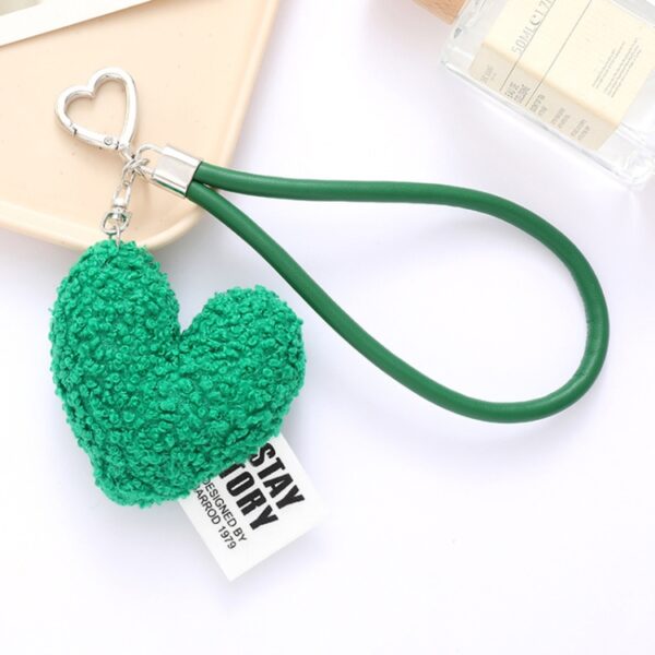 Obesek Imitation Wool Plush Heart Keychain Wrist, Mobella, zelena