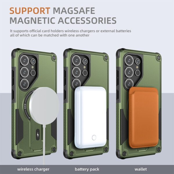 Ovitek MagSafe Armor Holder za Samsung Galaxy S24 Ultra SM-S928B, Urbanzo, zelena - slika 5