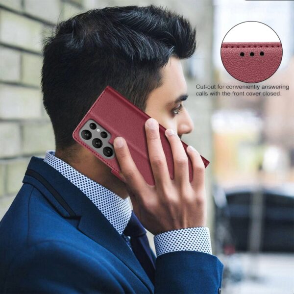 Preklopni Etui za Samsung Galaxy S25 Ultra Urbanzo, Litchi RFID Anti-theft Leather, rdeča - slika 7