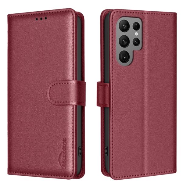 Preklopni Etui za Samsung Galaxy S25 Ultra Urbanzo, Litchi RFID Anti-theft Leather, rdeča