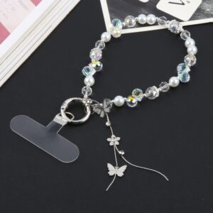 Obesek Alloy Butterfly Beaded Bracelet Anti-Lost Phone, Mobella, bela