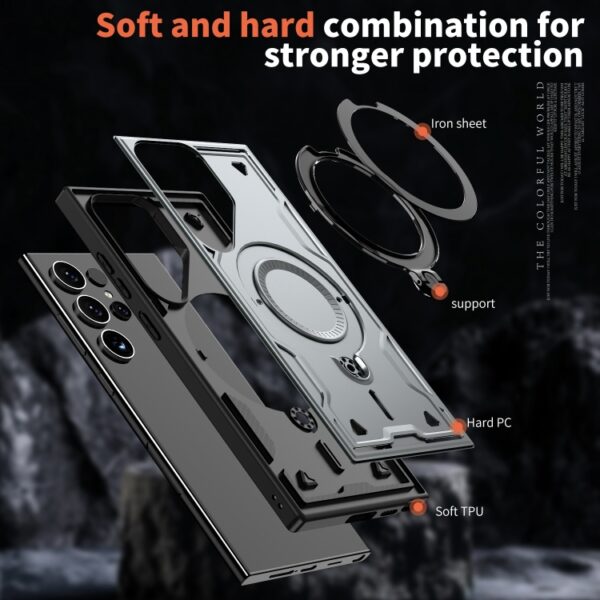 Ovitek Magsafe PC TPU Armor Ring za Samsung Galaxy S24 Ultra SM-S928B, Urbanzo, siva - slika 5