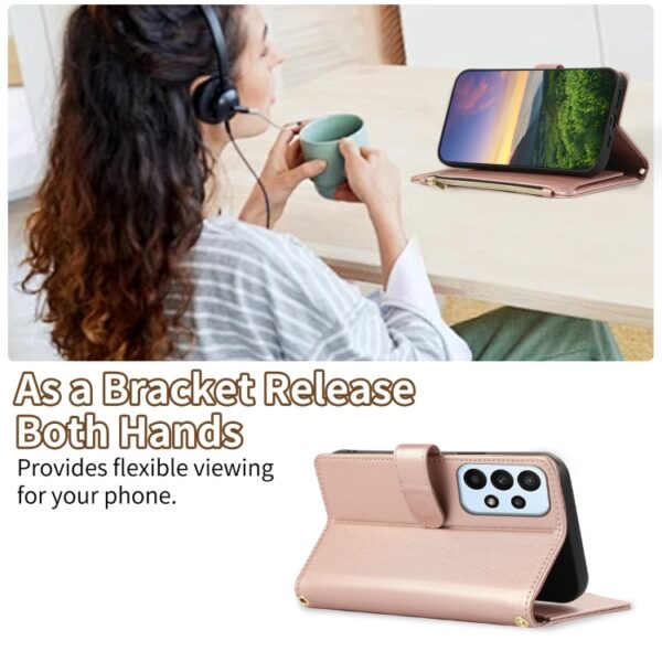 Preklopni Etui za Samsung Galaxy A53 5G Mobella, Rhombic Zipper Wallet, roza in zlata - slika 7