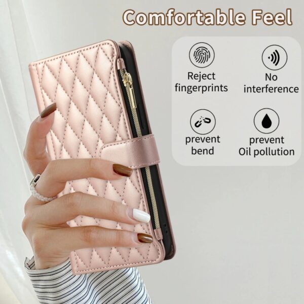 Preklopni Etui za Samsung Galaxy A53 5G Mobella, Rhombic Zipper Wallet, roza in zlata - slika 5