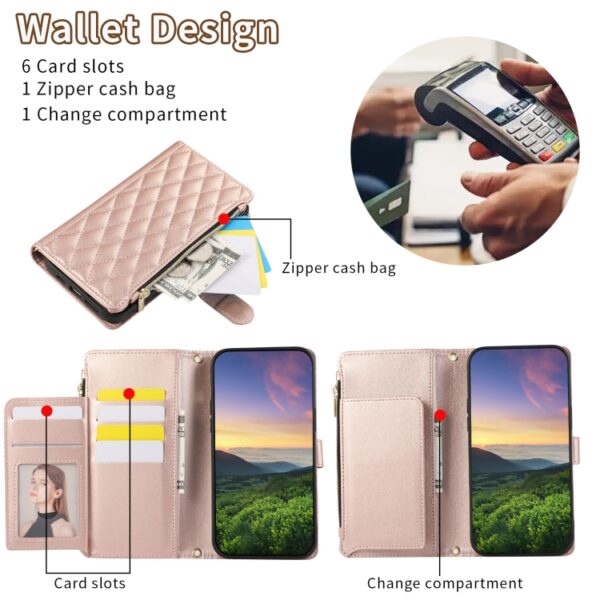 Preklopni Etui za Samsung Galaxy A53 5G Mobella, Rhombic Zipper Wallet, roza in zlata - slika 4