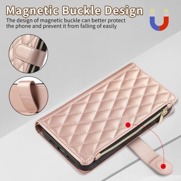 Preklopni Etui za Samsung Galaxy A53 5G Mobella, Rhombic Zipper Wallet, roza in zlata - slika 3
