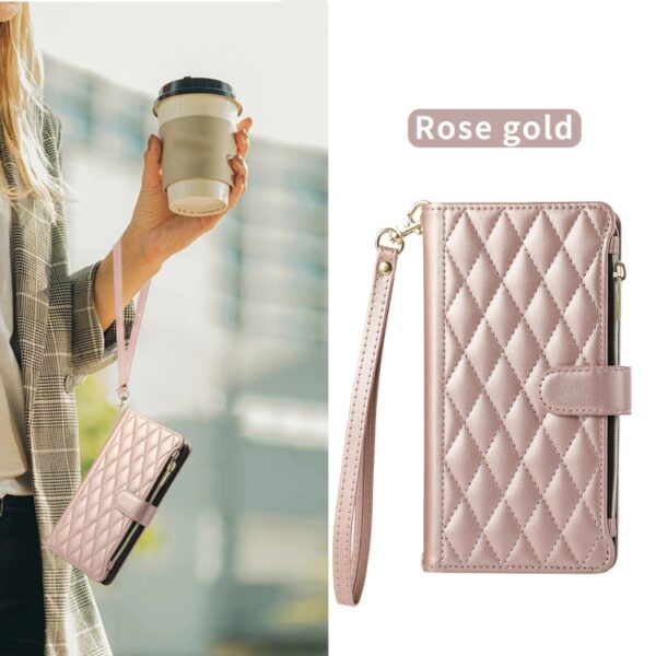 Preklopni Etui za Samsung Galaxy A53 5G Mobella, Rhombic Zipper Wallet, roza in zlata - slika 2