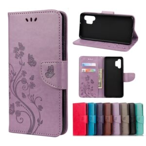 Preklopni Etui za Samsung Galaxy A32 4G Mobella, Horizontal Flip Leather Butterfly Flower, vijolična