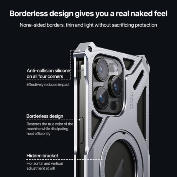 Ovitek MagSafe Aluminum Alloy Borderless Rotating za Apple iPhone 16 6.1, Urbanzo, srebrna - slika 5