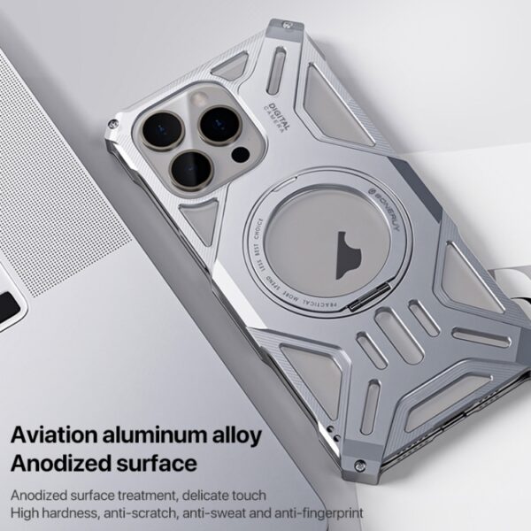 Ovitek MagSafe Aluminum Alloy Borderless Rotating za Apple iPhone 16 6.1, Urbanzo, srebrna - slika 6